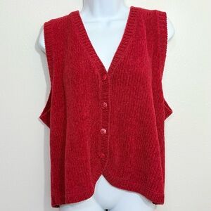 Innovation Sport Y2K Vintage Women's Bright Red Button Front Sweater Vest SzM